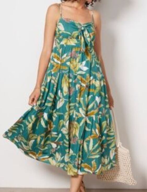 o.p.t Dresses & Skirts - O.P.T. Tie Front Tropical Print Midi Sundress Dress Green Medium